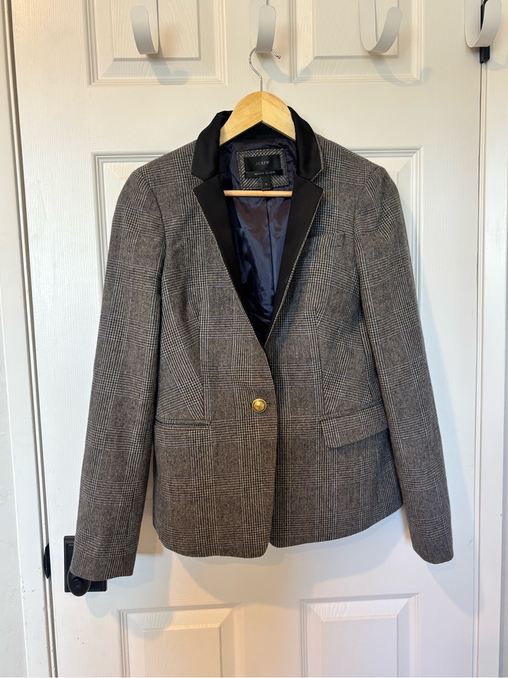 J. Crew Black Collar Gray Glen Plaid Blazer
